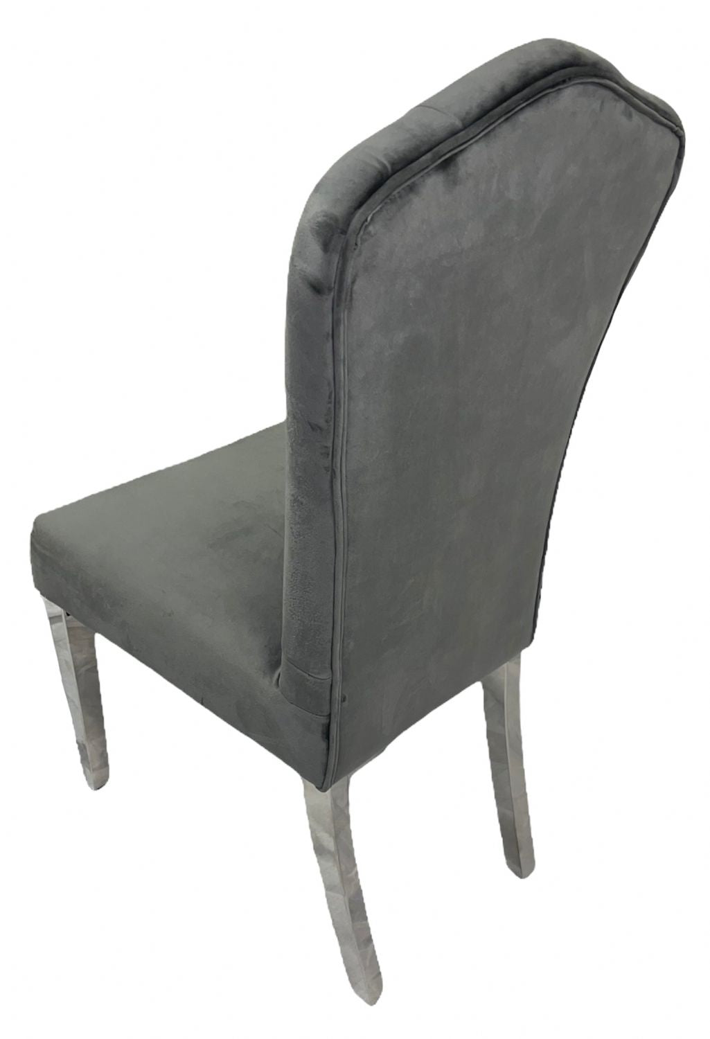Luxury Dark Grey Velvet Dining Chair with Chrome Metal Legs
