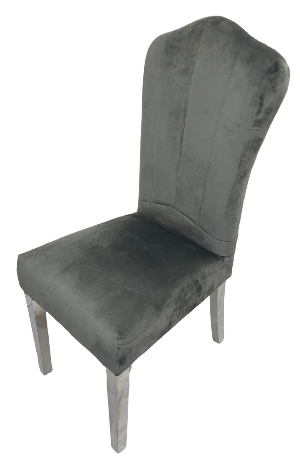 Luxury Dark Grey Velvet Dining Chair with Chrome Metal Legs