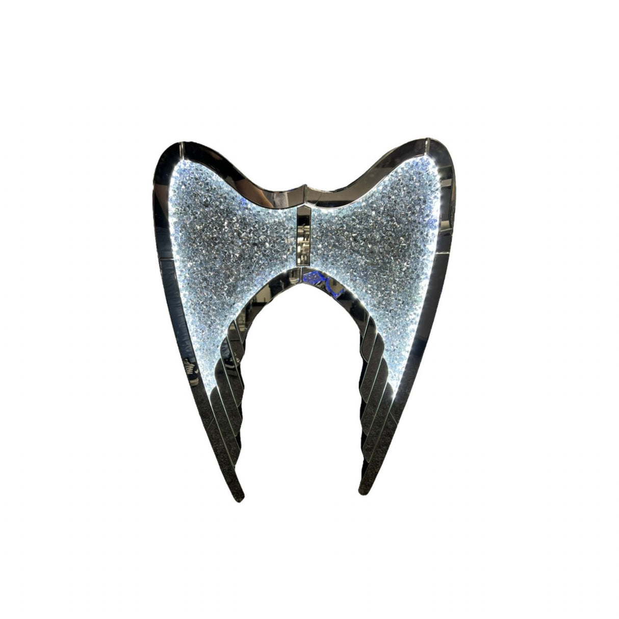 Silver Mirrored Angel Wings Wall Art with White or Colour LED Lighting