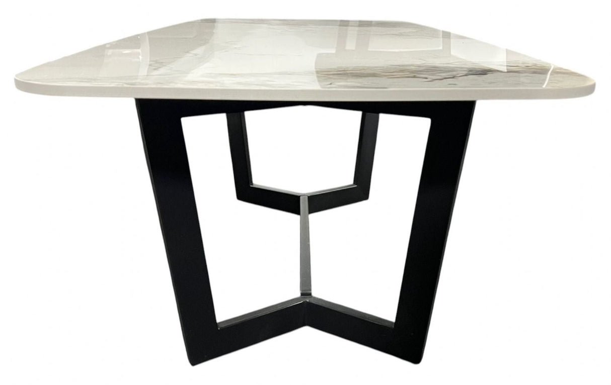 Luxury White Ceramic Coffee Table with Black Metal Geometric Base