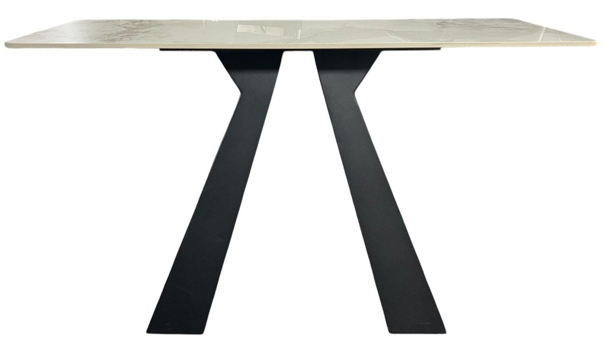 Modern Grey Ceramic Console Table with Black Architectural Pedestal Legs