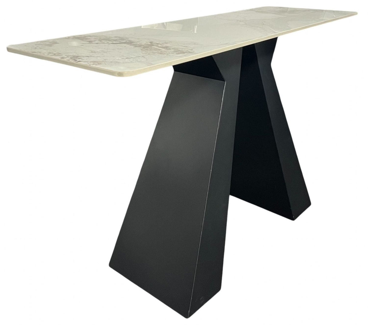 Modern Grey Ceramic Console Table with Black Architectural Pedestal Legs