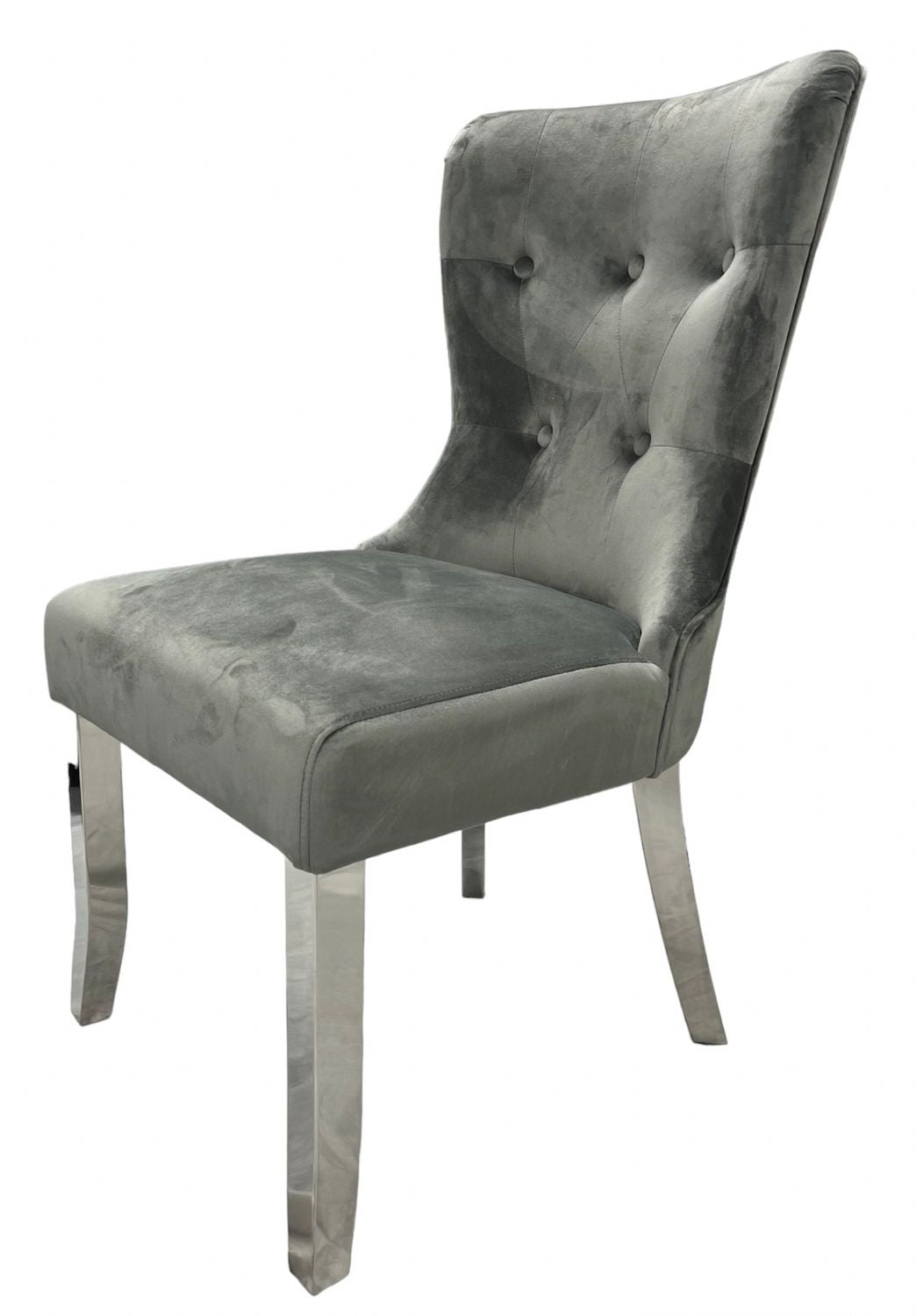 Modern Dark Grey Velvet Dining Chair with Chrome Legs