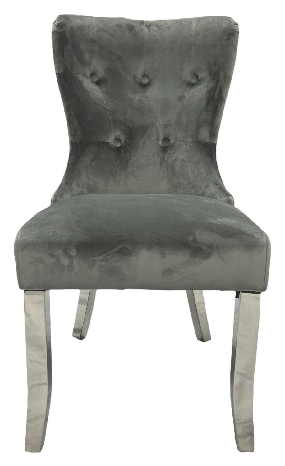 Modern Dark Grey Velvet Dining Chair with Chrome Legs