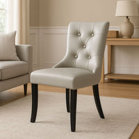 Modern Grey PU Upholstered Dining Chair with Black Wooden Legs