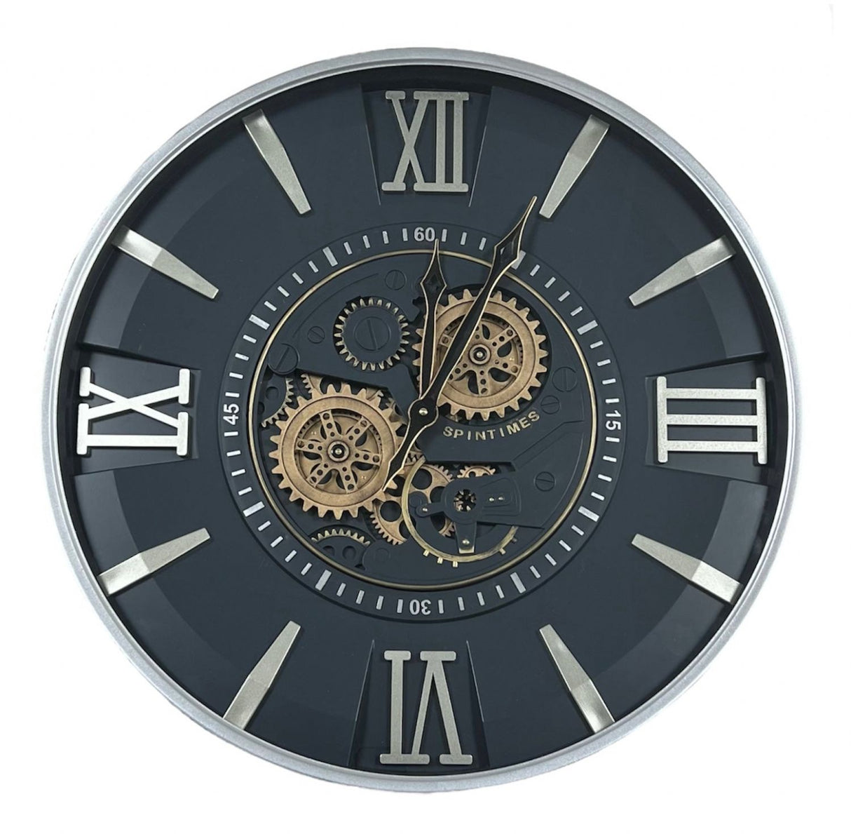 Industrial Black and Silver Mechanical Moving Gear Decorative Wall Clock