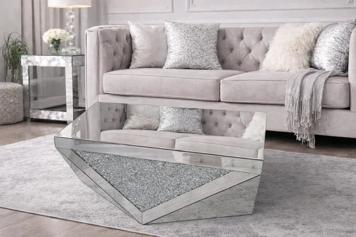 Modern Mirrored Coffee Table with Crushed Diamond Inlay Panel