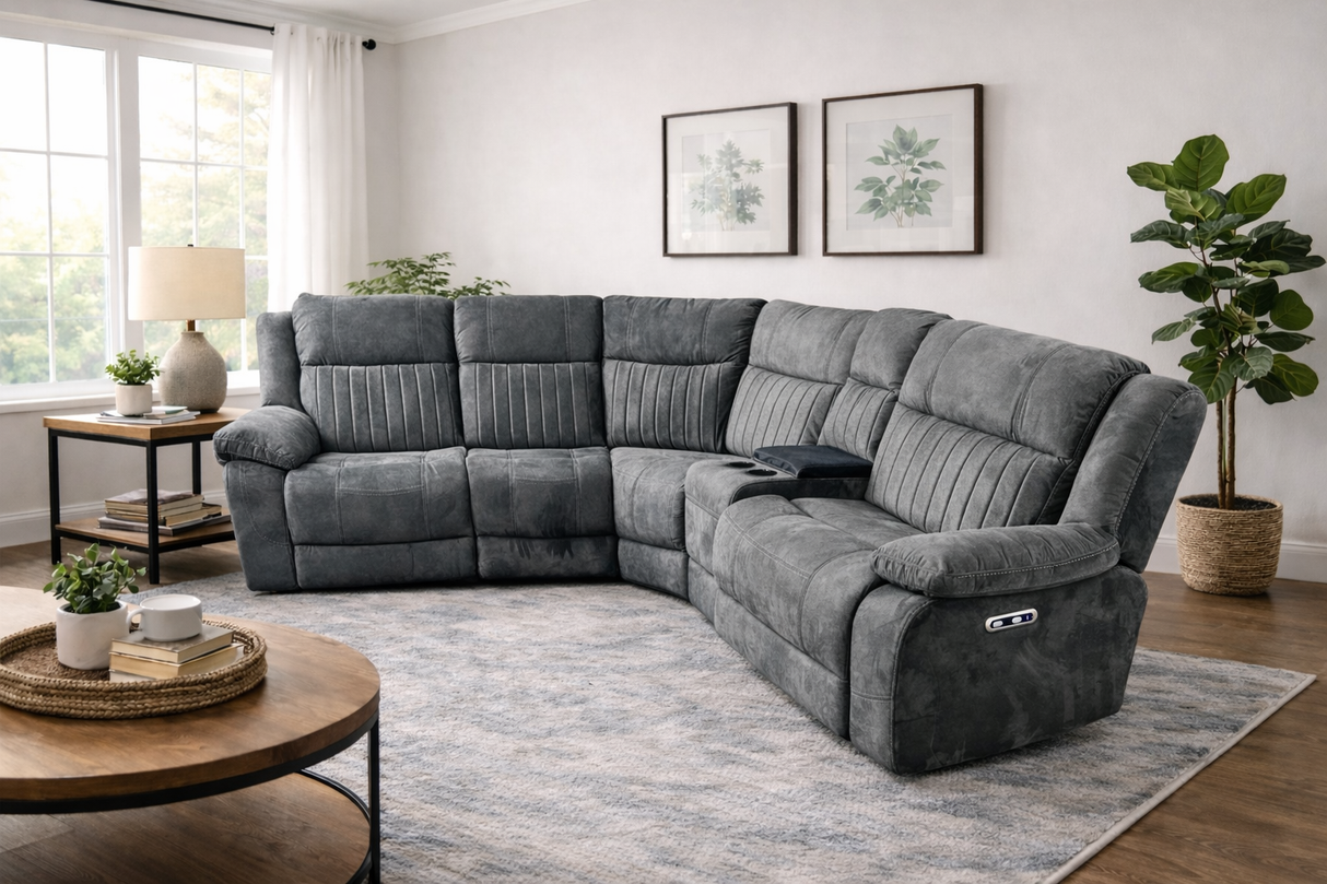 Rose Charcoal Electric Recliner Corner Sofa