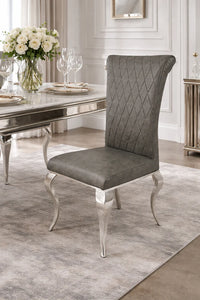 Modern Dark Grey PU Leather Dining Chair with Chrome Legs