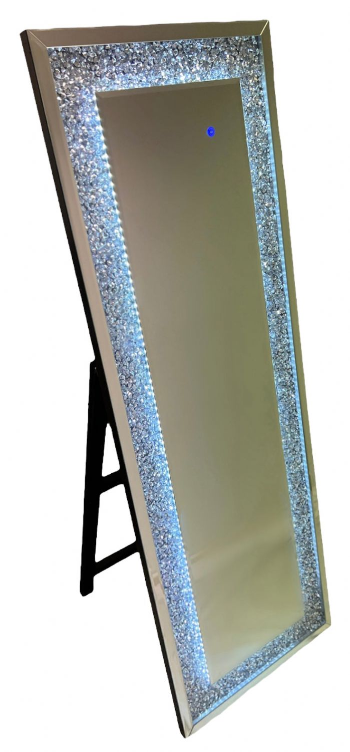 Modern LED Crushed Diamond Frame Full Length Standing Mirror