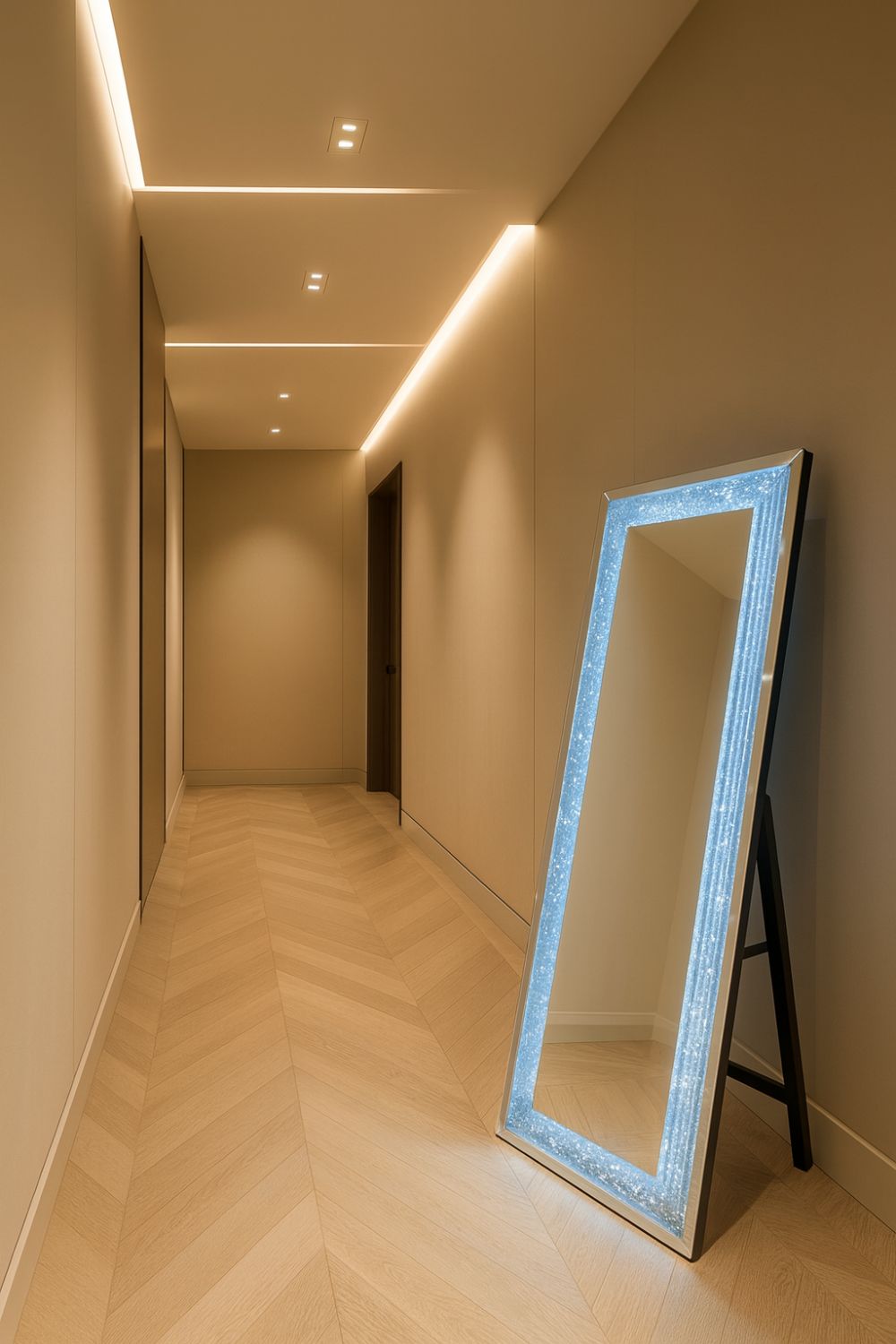 Modern LED Crushed Diamond Frame Full Length Standing Mirror