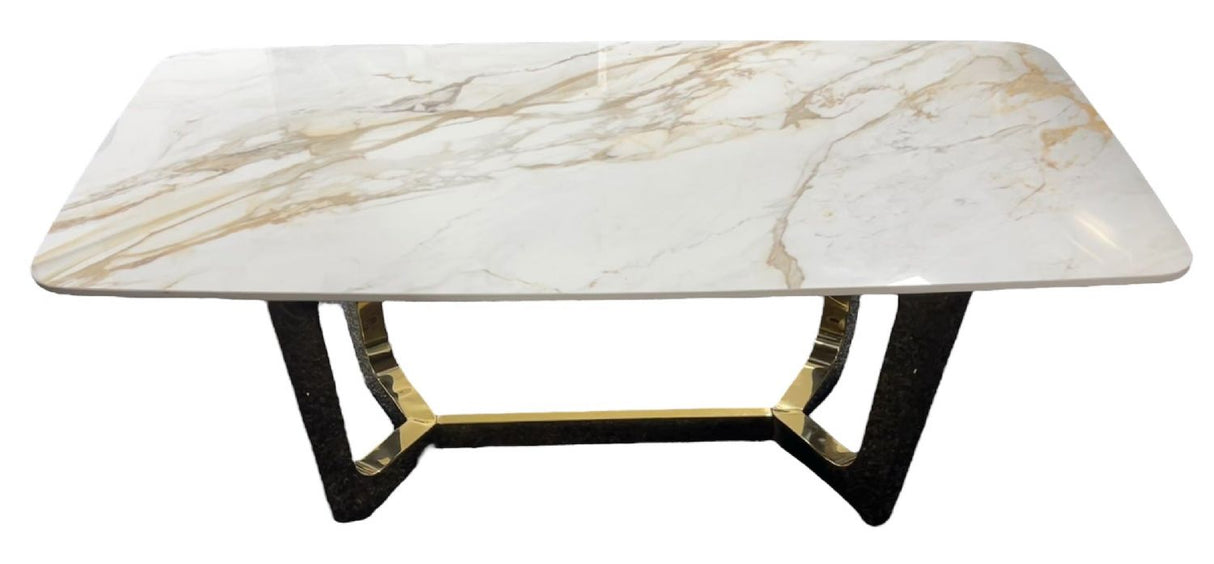 White Marble Effect Ceramic Coffee Table with Gold Angular Metal Base