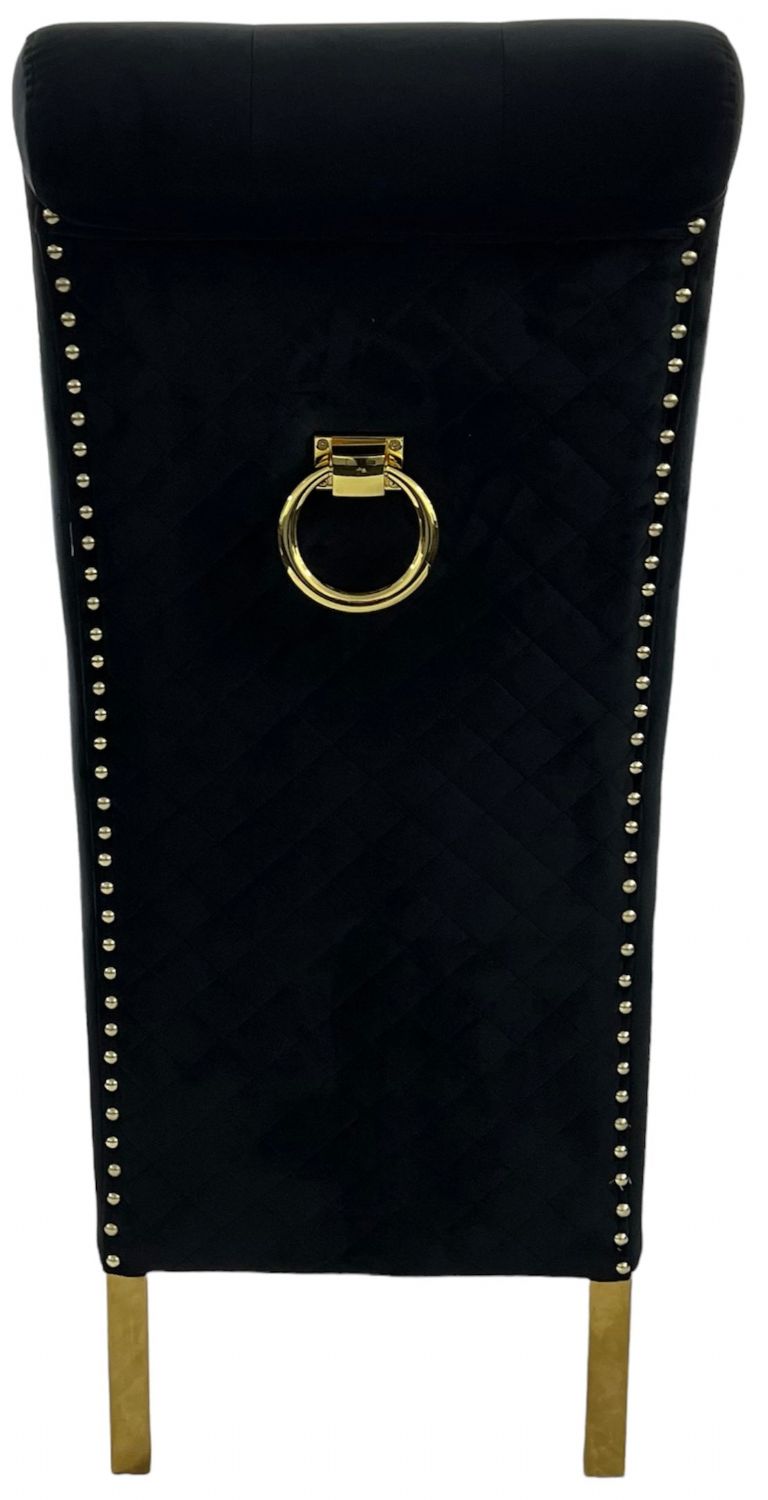 Luxury Black Velvet Dining Chair with Gold Ring Knocker and Gold Legs