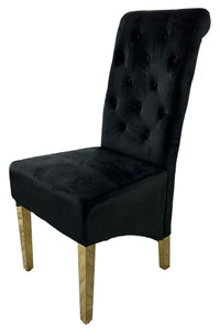 Luxury Black Velvet Dining Chair with Gold Ring Knocker and Gold Legs