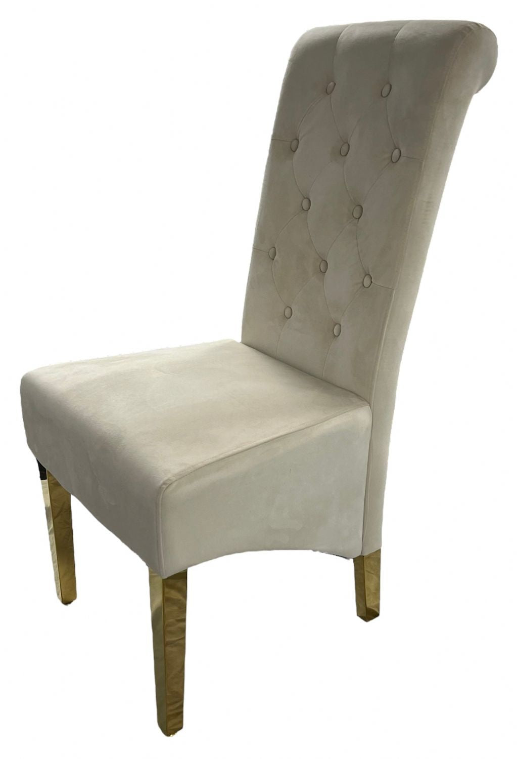Luxury Cream Velvet Dining Chair with Gold Ring Knocker and Gold Legs