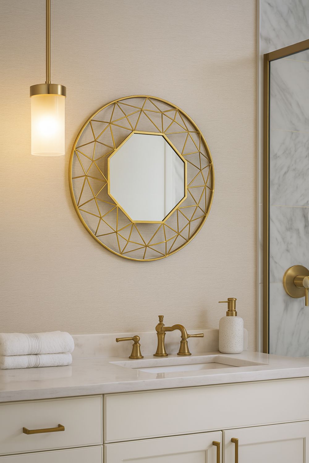 Modern Gold Geometric Round Wall Mirror 80cm