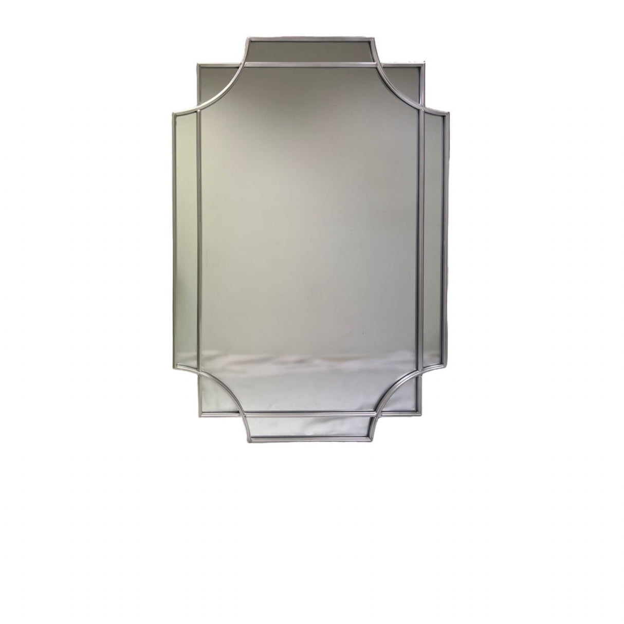 Silver Art Deco Frame Over Wall Mirror with Geometric Design