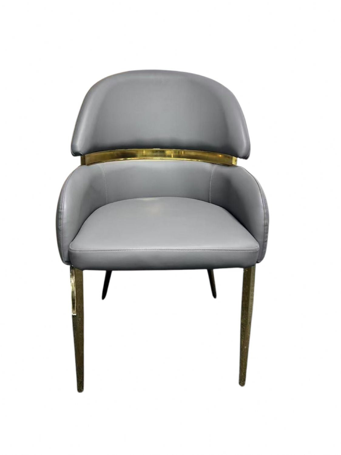 Luxury Grey PU Upholstered Dining Chair with Gold Accent Bar and Gold Legs