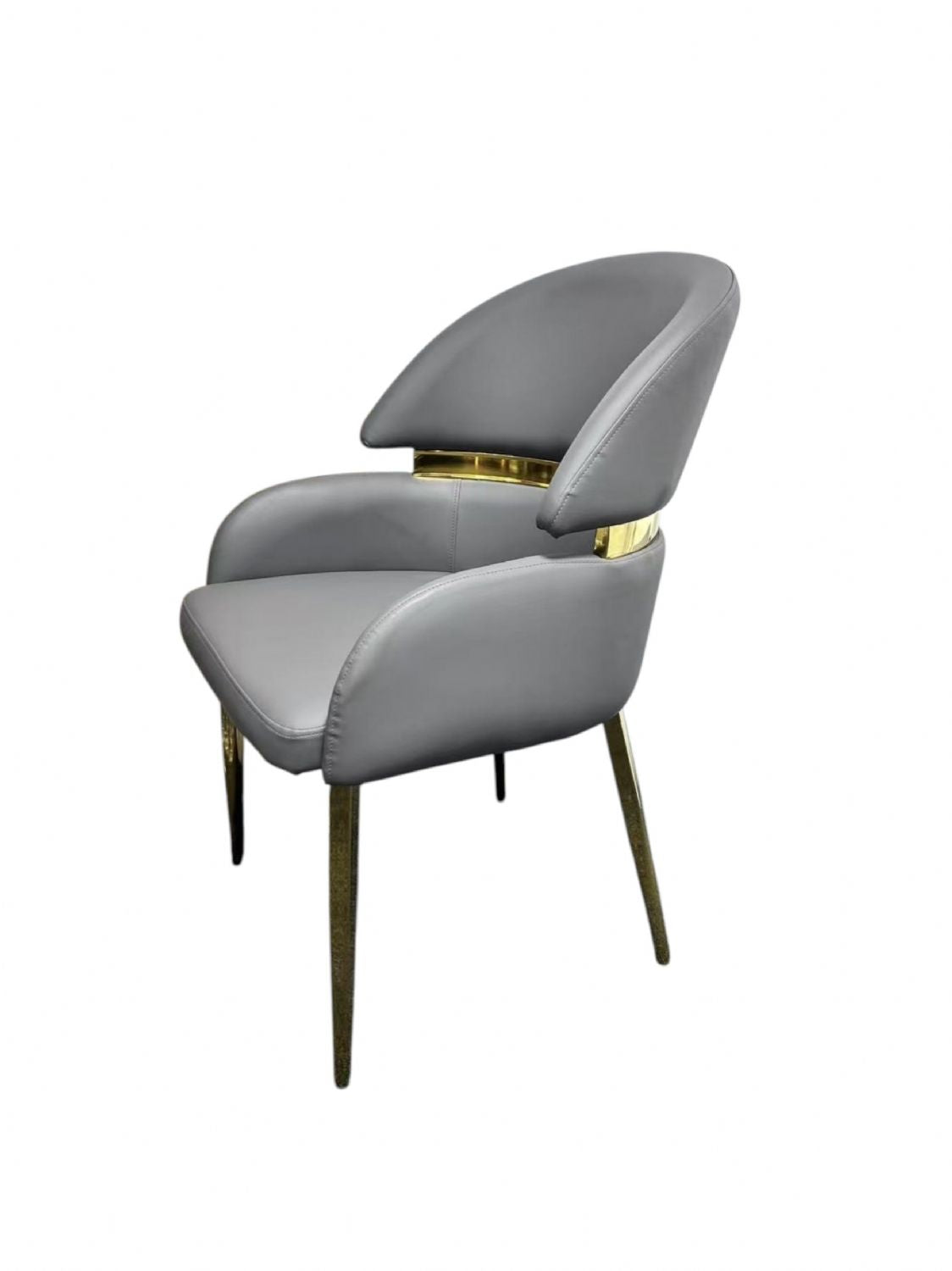 Luxury Grey PU Upholstered Dining Chair with Gold Accent Bar and Gold Legs