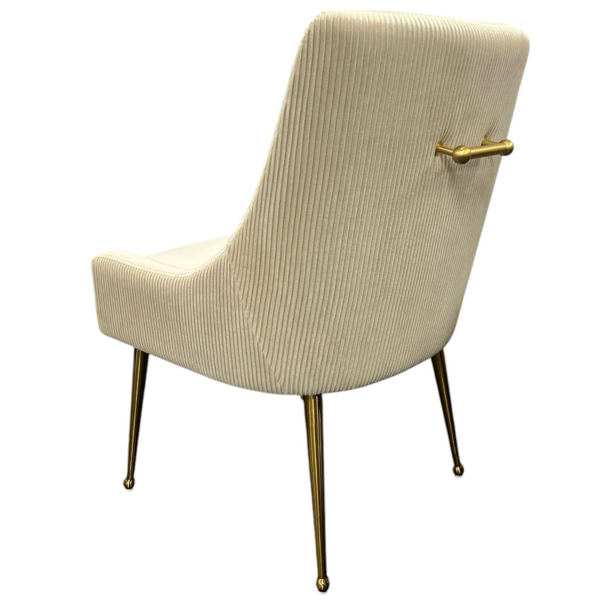 Modern Ivory Velvet Dining Chair with Ribbed Back and Gold Metal Legs