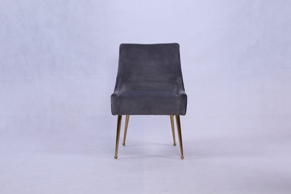 Modern Dark Grey Velvet Dining Chair with Gold Metal Legs