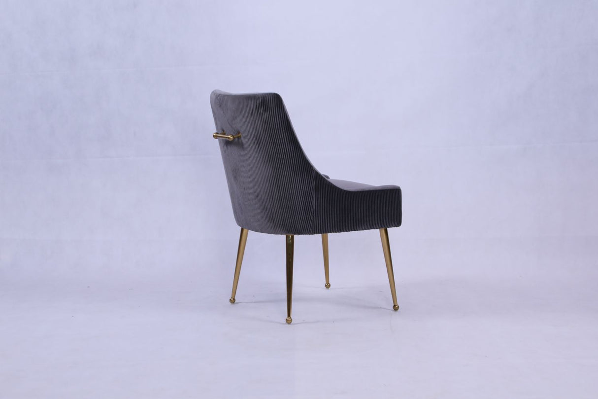 Modern Dark Grey Velvet Dining Chair with Gold Metal Legs