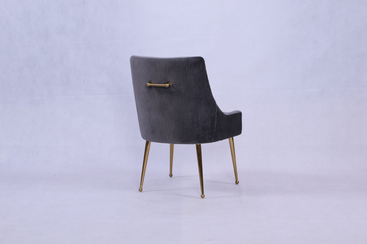Modern Dark Grey Velvet Dining Chair with Gold Metal Legs