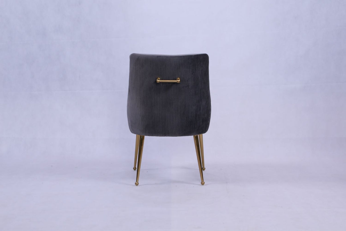 Modern Dark Grey Velvet Dining Chair with Gold Metal Legs