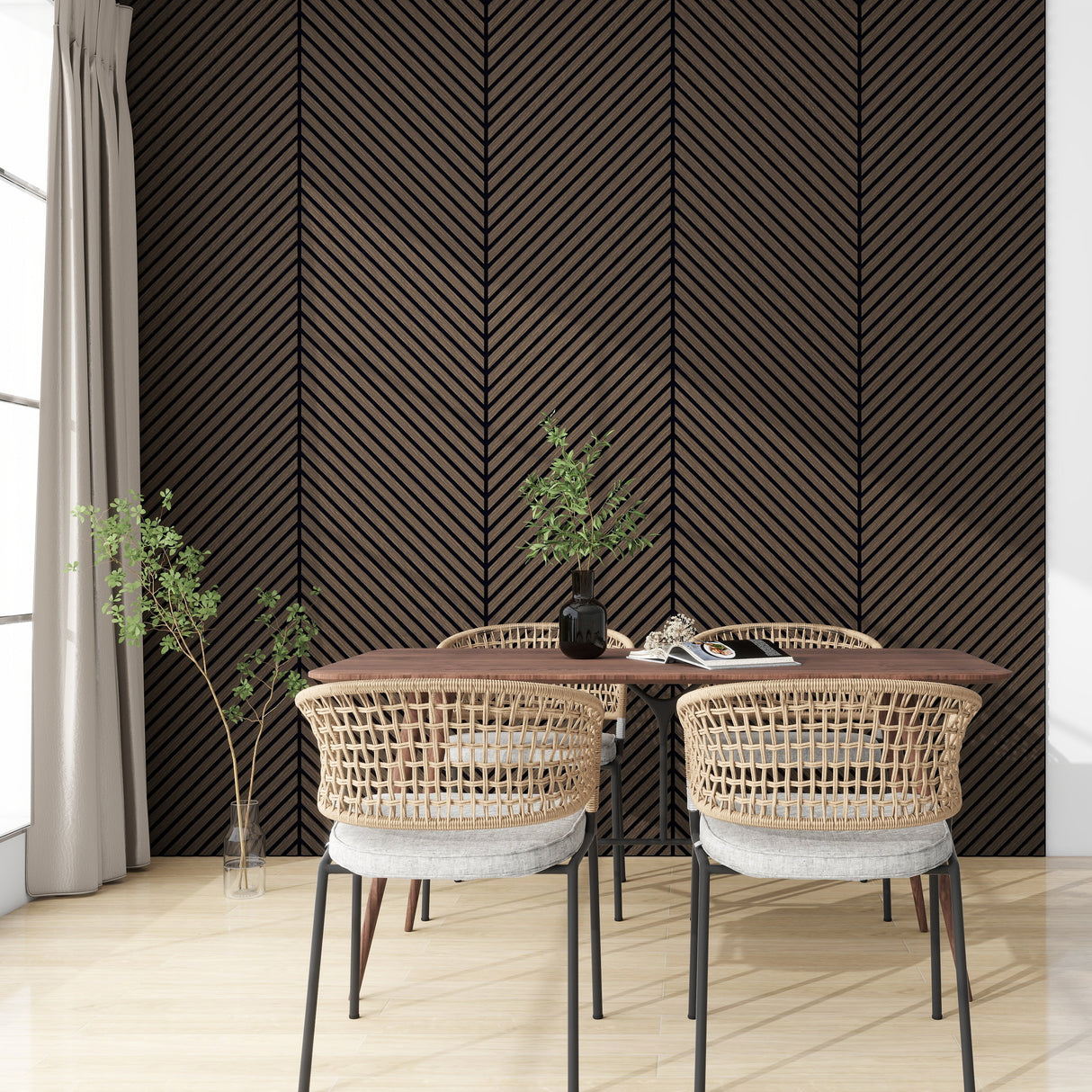 3m Wood Veneer Acoustic Diagonal Slat Wall Panels - 300cm x 60cm (2 pack) - German Wood