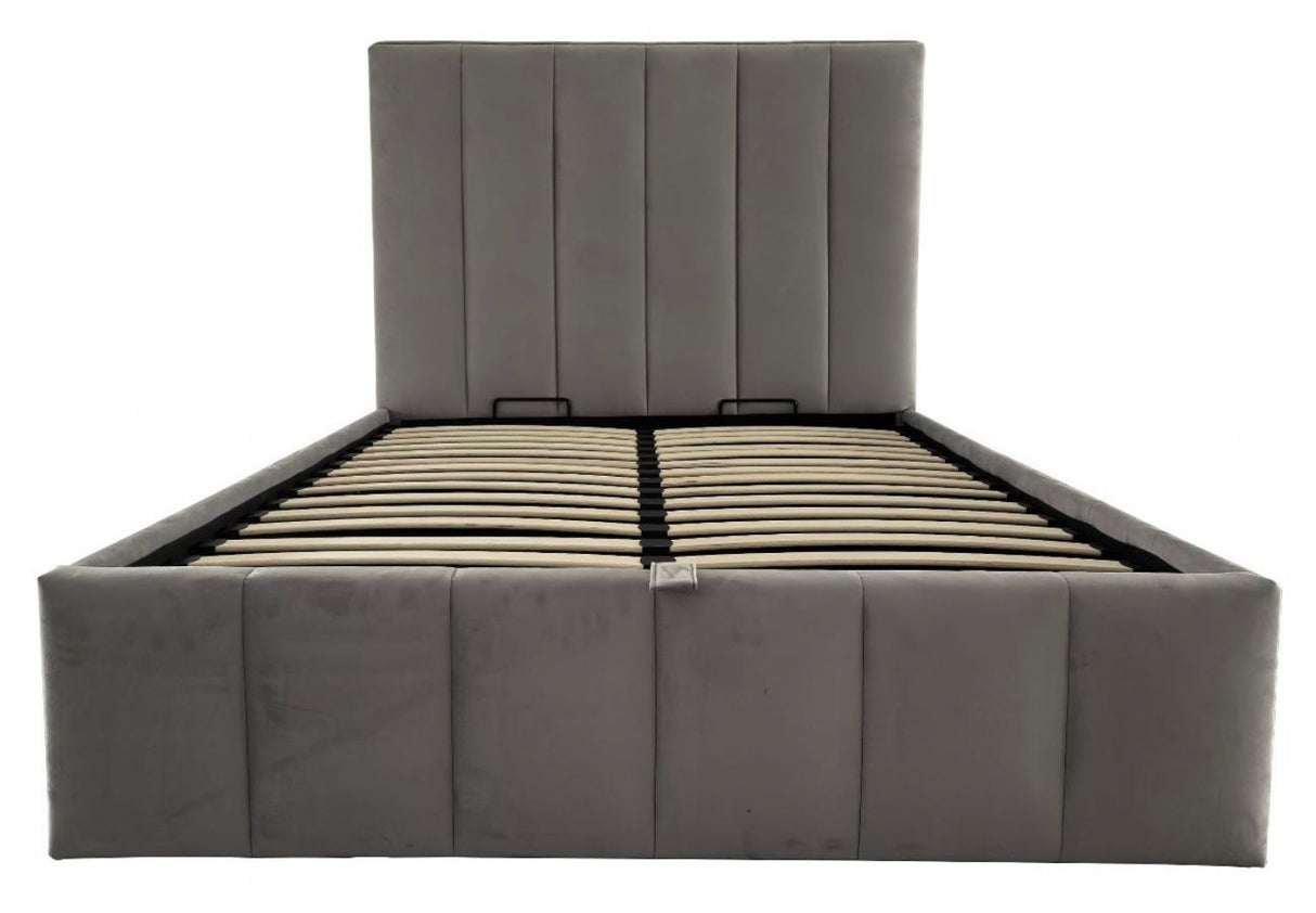 Modern Grey Velvet King Size Ottoman Storage Bed with Vertical Panel Headboard