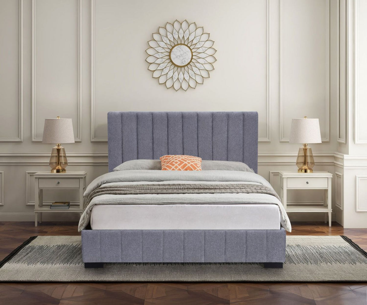 Modern Textured Grey Velvet Upholstered 5ft King Size Bed Frame
