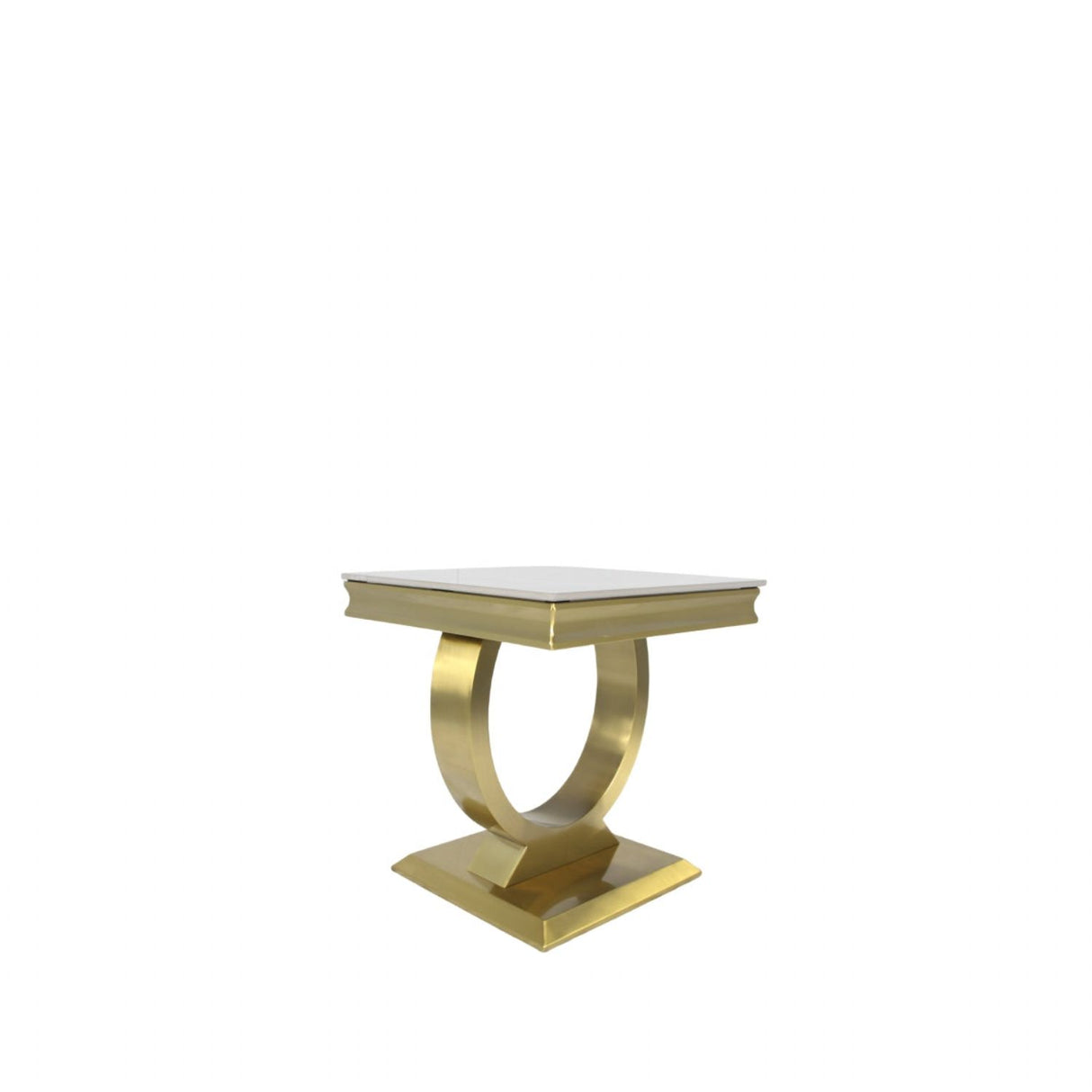 Luxury White Marble Effect Lamp Table with Brushed Gold Circular Pedestal Base