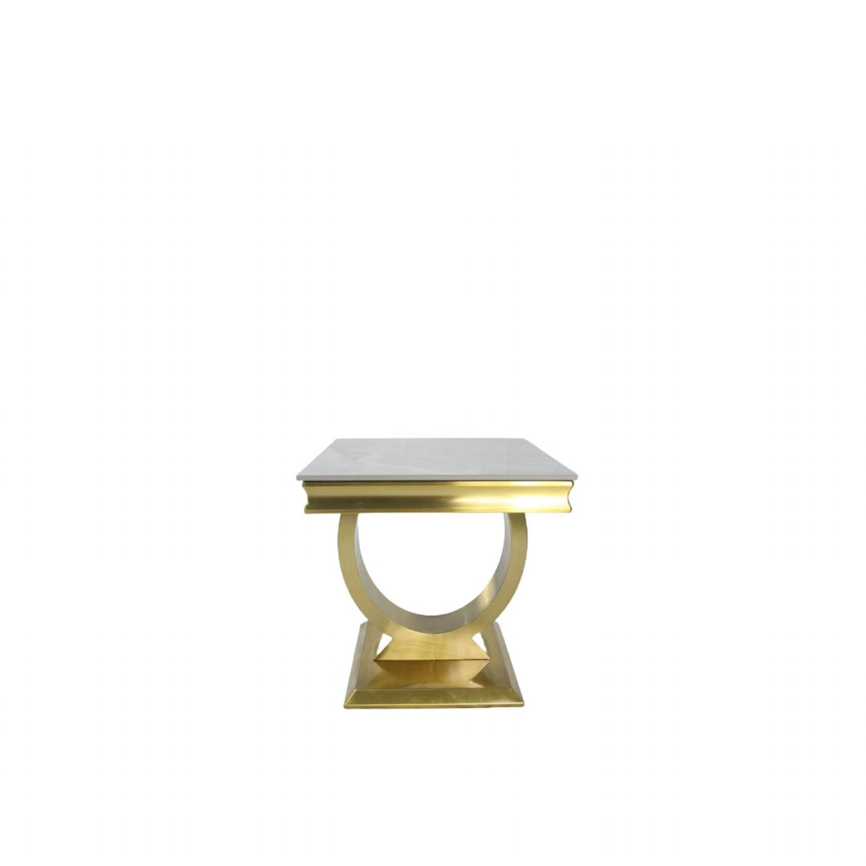 Luxury White Marble Effect Lamp Table with Brushed Gold Circular Pedestal Base