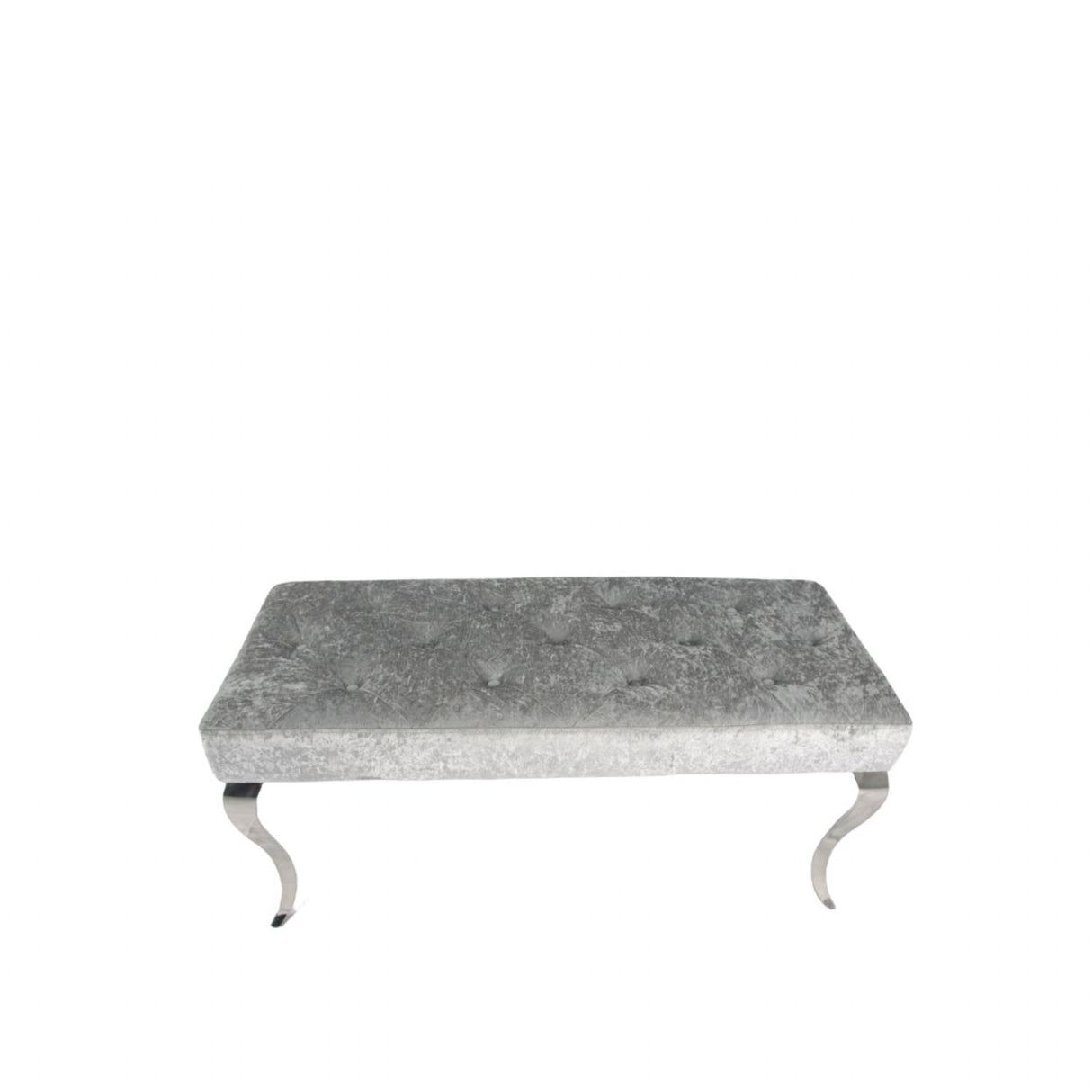 Luxury Silver Grey Shimmer Velvet Bench with Chrome Legs 160cm