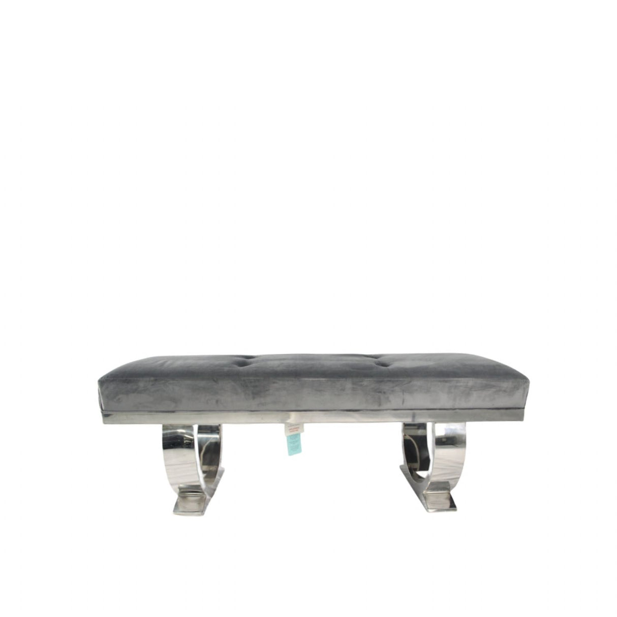 Luxury Dark Grey Velvet 180cm Bench with Chrome Circular Metal Base