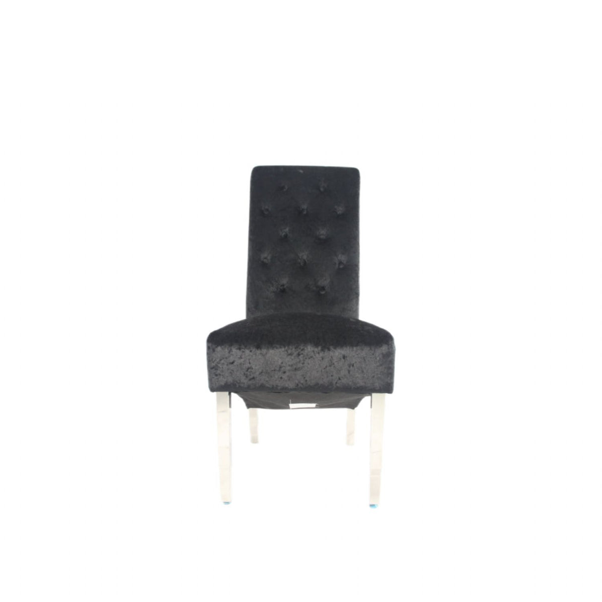 Luxury Crushed Black Velvet Dining Chair with Lion Knocker and Chrome Legs