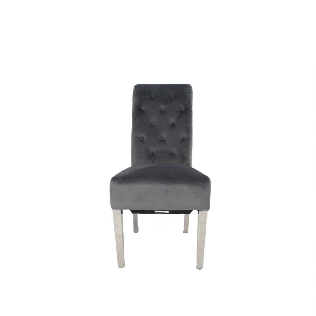 Luxury Dark Grey Velvet Dining Chair with Lion Knocker and Chrome Legs