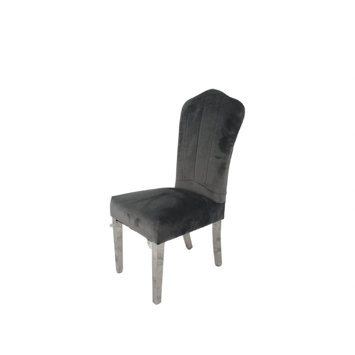 Luxury Dark Grey Velvet Dining Chair with Chrome Metal Legs