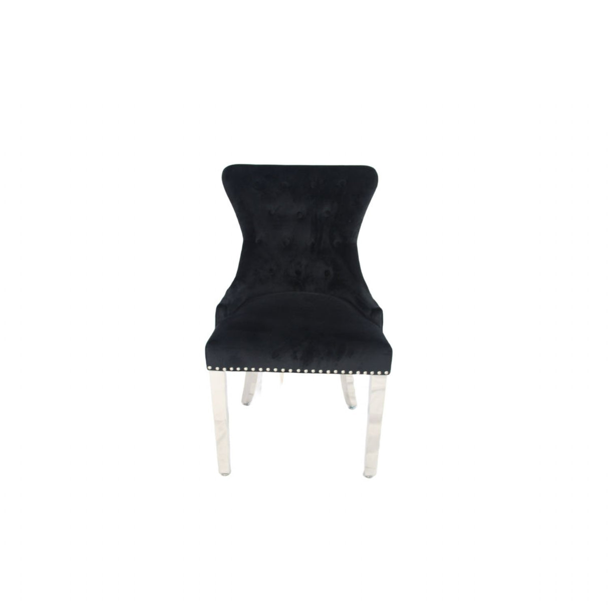 Luxury Black Velvet Dining Chair with Ring Knocker and Chrome Legs