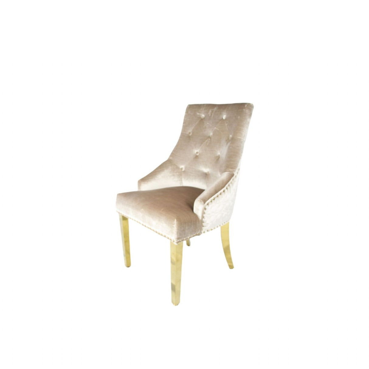Luxury Mink Shimmer Velvet Dining Chair with Lion Knocker and Gold Legs
