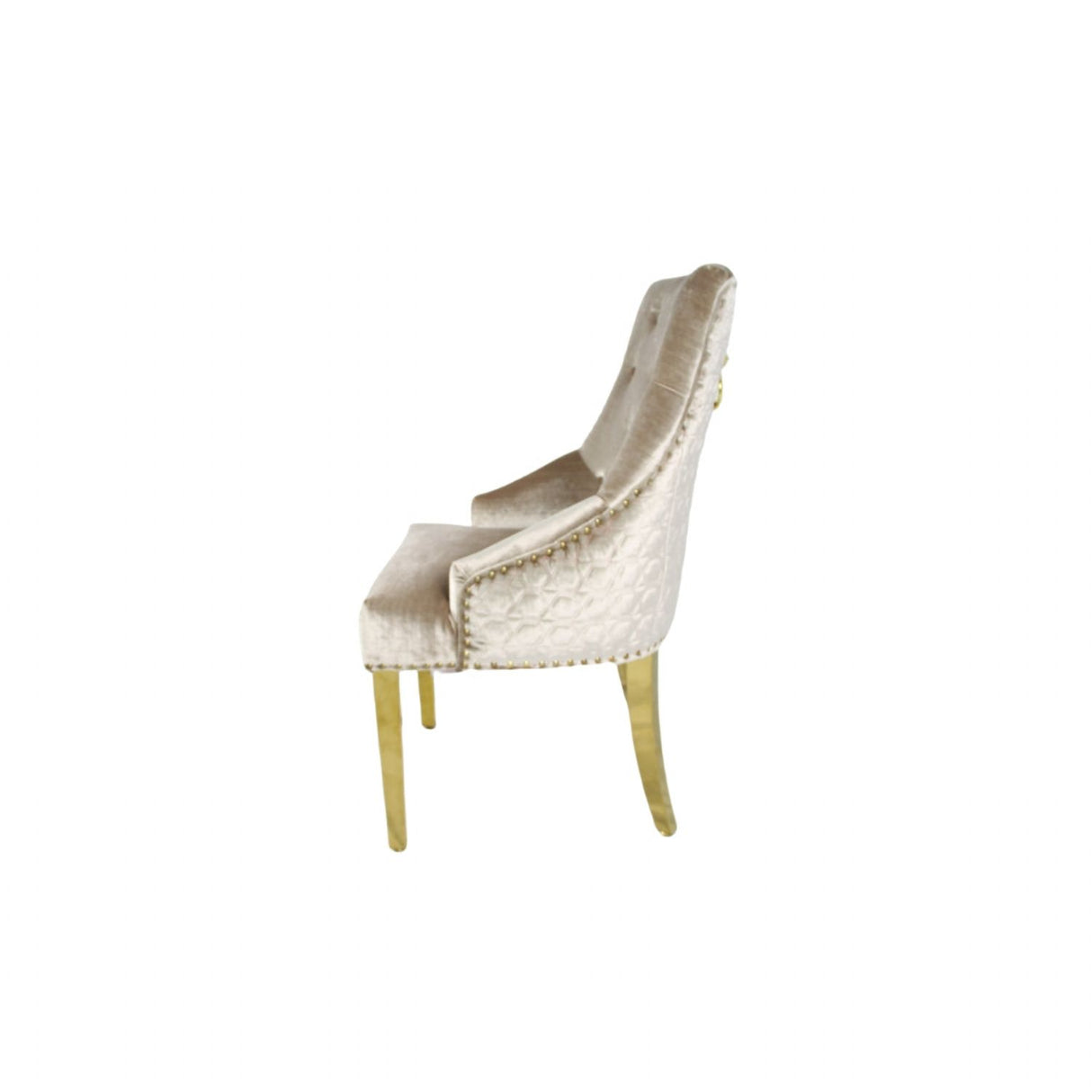 Luxury Mink Shimmer Velvet Dining Chair with Lion Knocker and Gold Legs