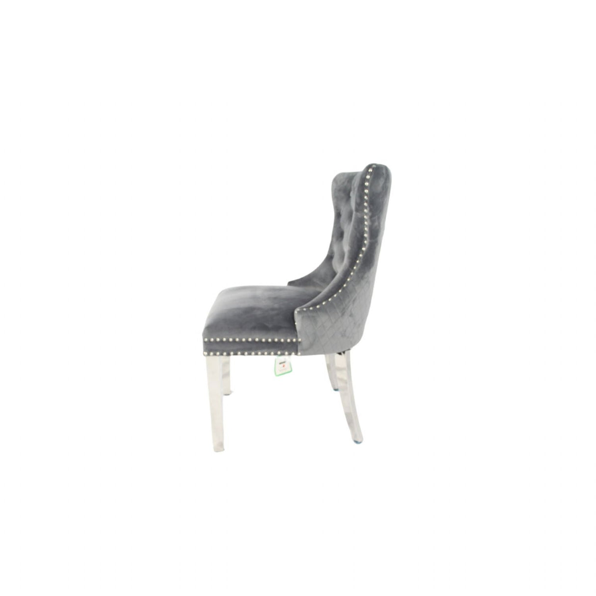 Luxury Dark Grey Velvet Dining Chair with Lion Knocker and Chrome Legs