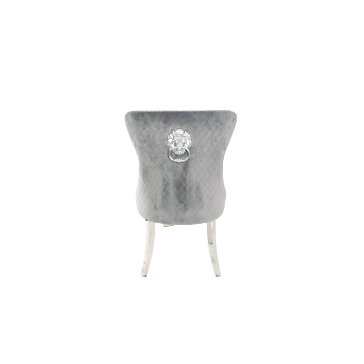 Luxury Dark Grey Velvet Dining Chair with Lion Knocker and Chrome Legs