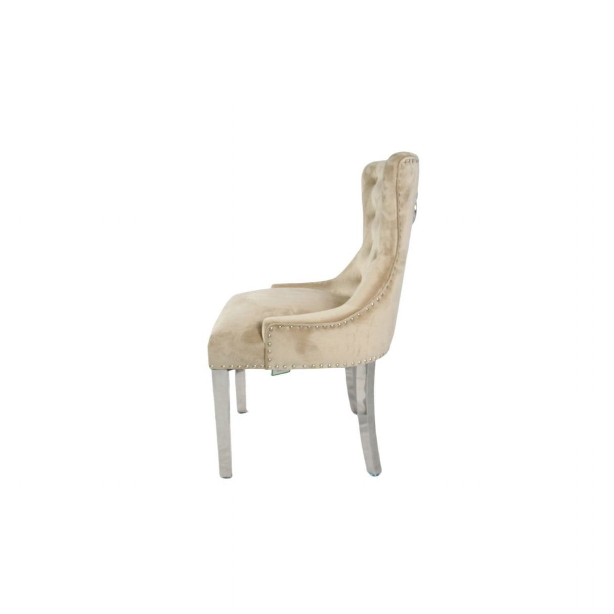 Luxury Cream Velvet Dining Chair with Ring Knocker and Chrome Legs