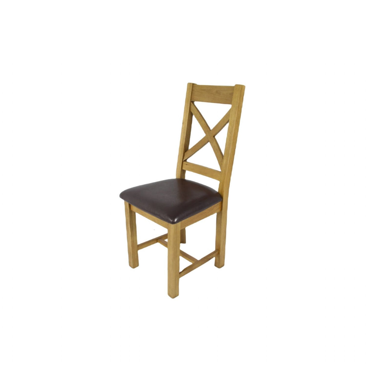 Natural Oak Cross Back Dining Chair with Dark Brown Padded Seat