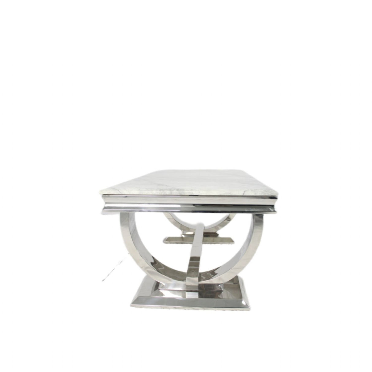 Luxury White Marble Effect Coffee Table with Chrome Circular Pedestal Base