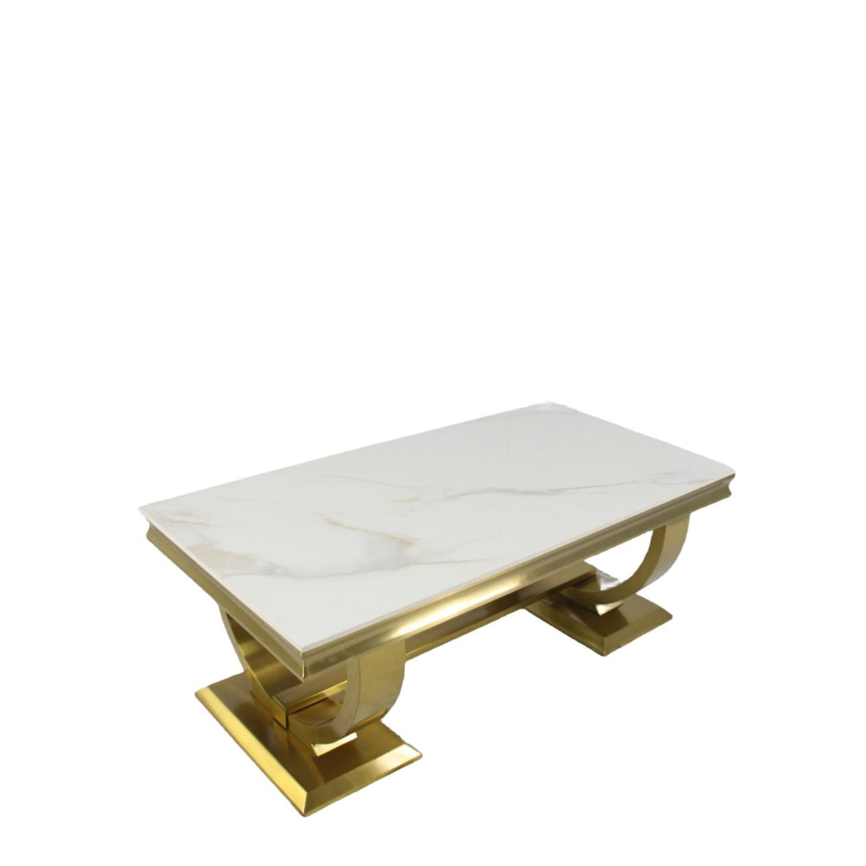 White Marble Effect Coffee Table with Gold Circular Pedestal Base