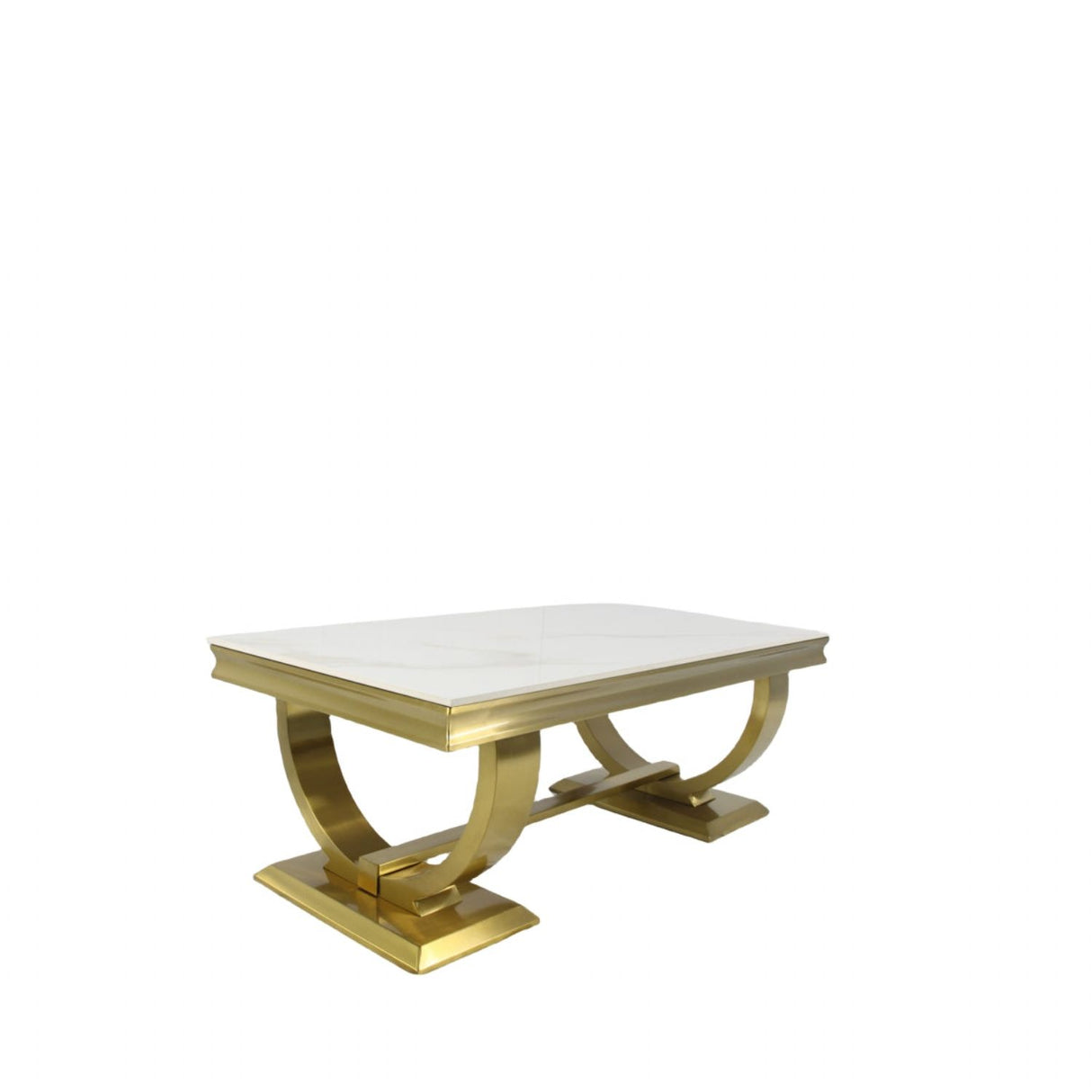 White Marble Effect Coffee Table with Gold Circular Pedestal Base