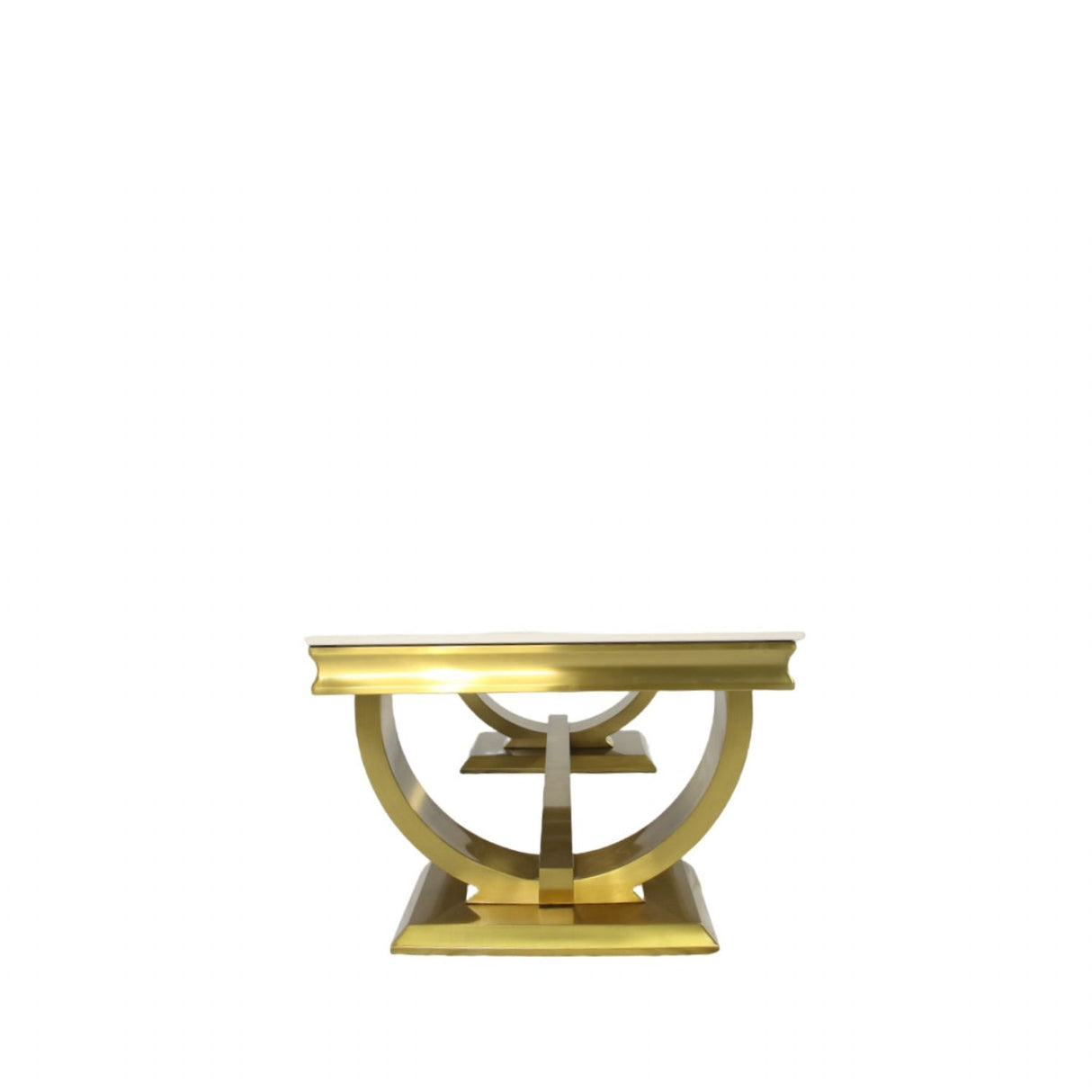 White Marble Effect Coffee Table with Gold Circular Pedestal Base