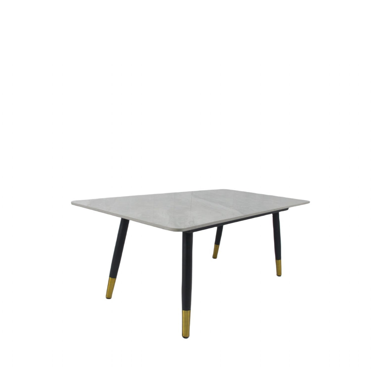 Modern Grey Ceramic Coffee Table with Black Legs and Gold Accents